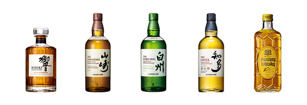 산토리스피리츠가 판매하는 위스키.왼쪽부터 히비키, 야마자키,하쿠슈, 치타, 가쿠빈. 사진=산토리 스피리츠