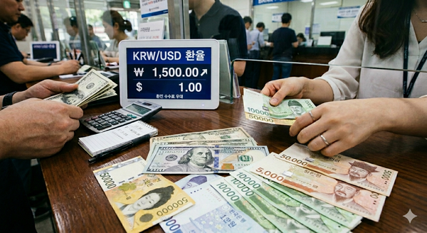 미국 고용 하방 서프라이즈에 따른 금리인상 기대감 후퇴 등으로 달러가 약세를 보이면서 원달러 환율은 3일 30원 넘게 하락 채 주간장을 마쳤다.사진=구글 제미나이 생성이미지